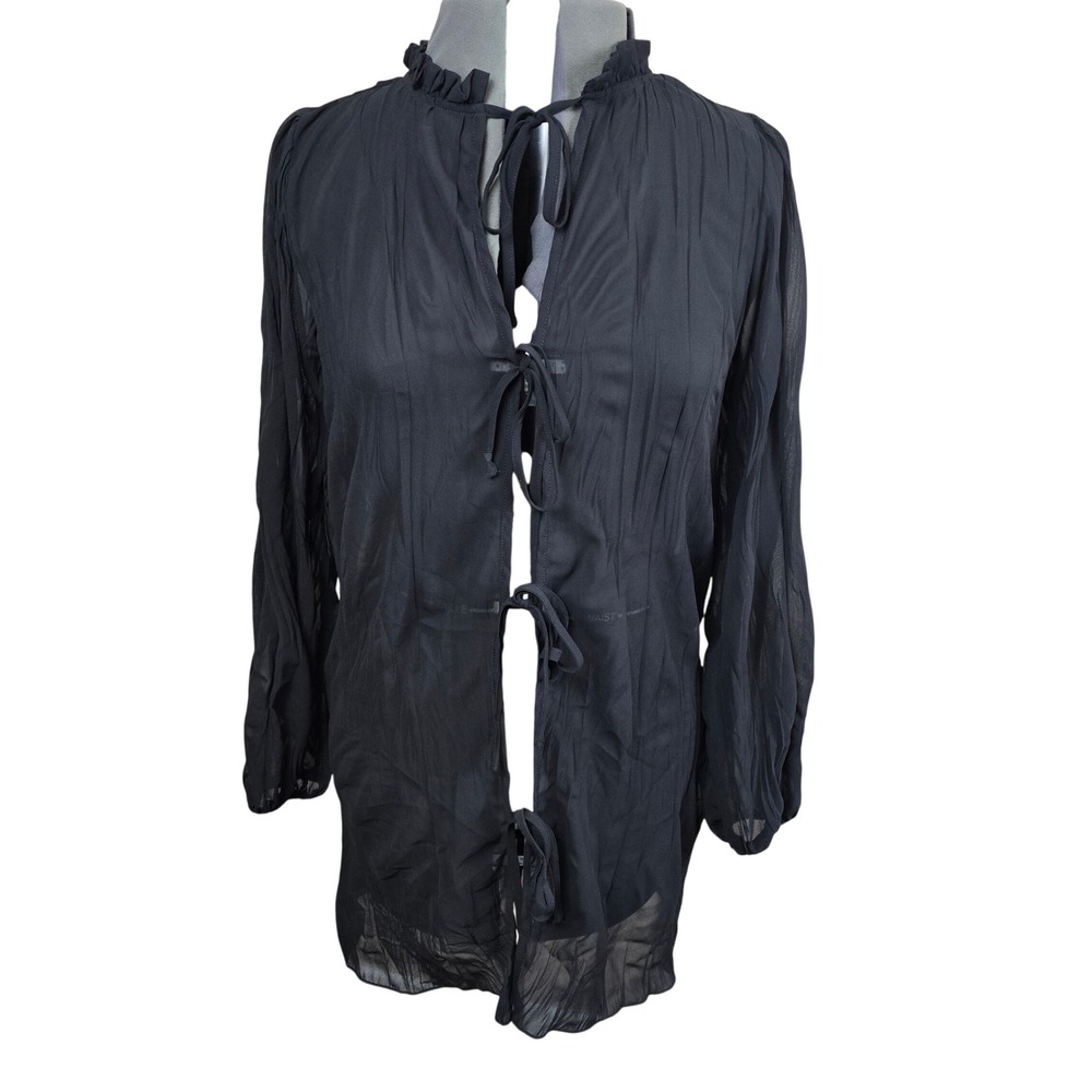 Disturbia Villain Textured Blouse Black Sheer Tie Front Top Witchy Whimsigoth